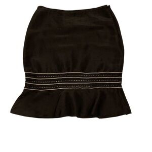 TOCCA  Ruffle Hem Skirt Sz 8 Black Silk Blend Embroidered Romantic Regencycore